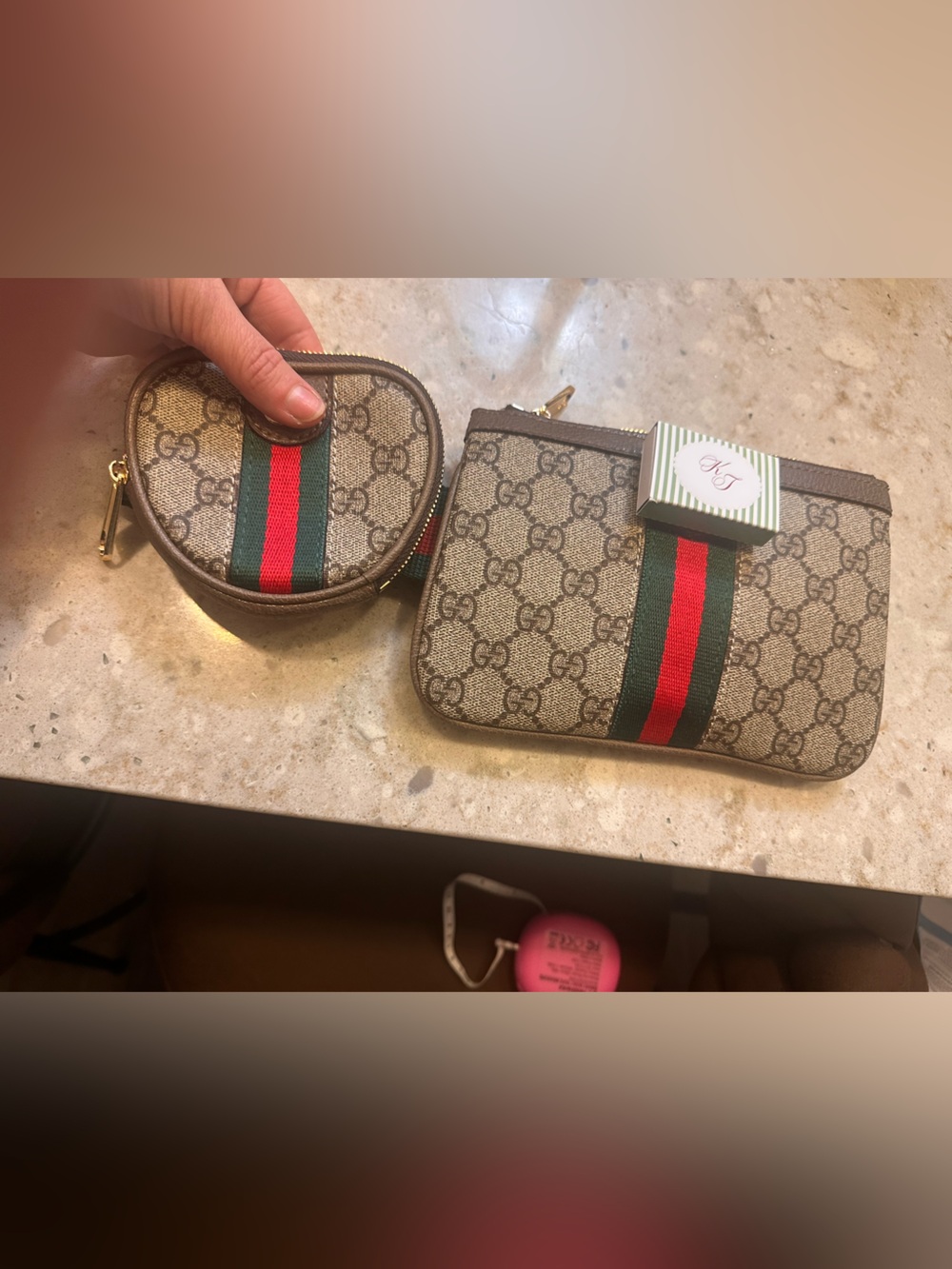 Source Unknown Beige Monogram Fanny pack with Green and Red Stripe